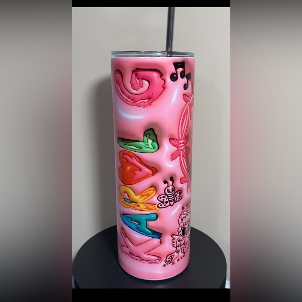 Pink Tumbler with Colorful Graffiti Design
